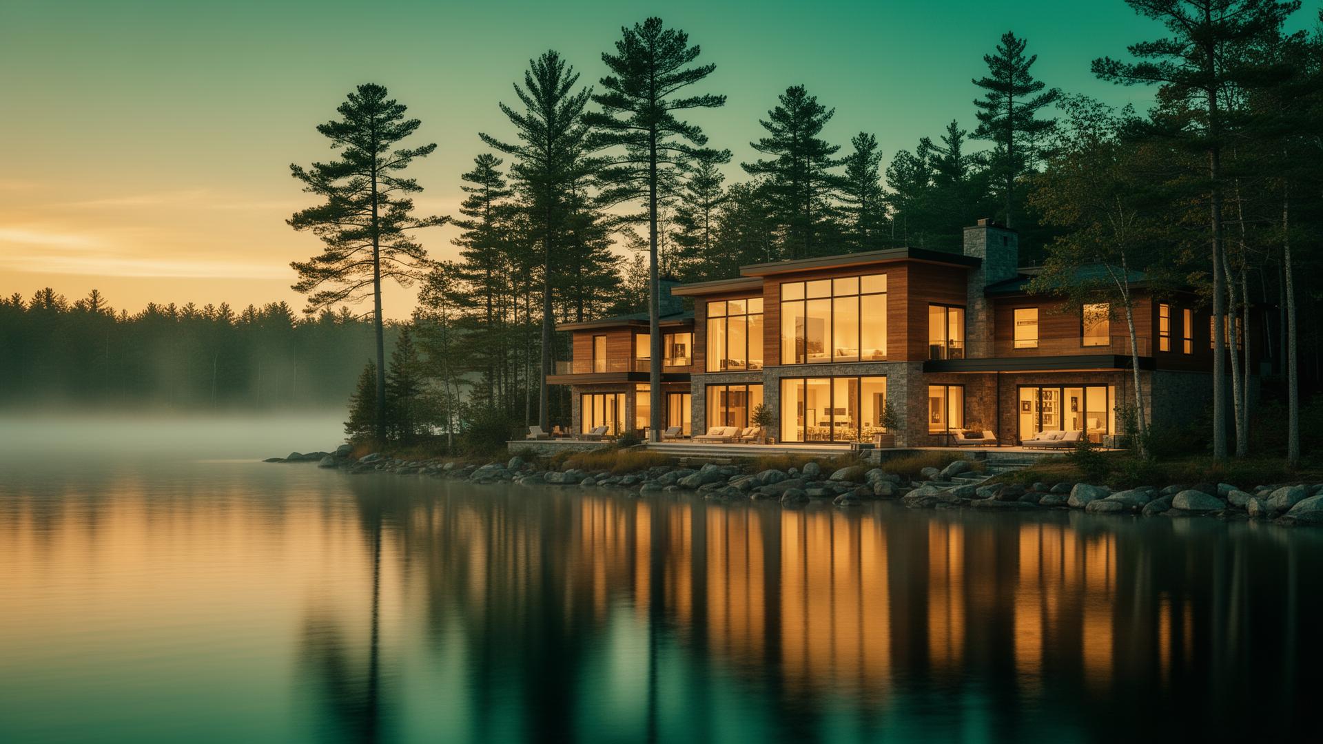 Elegant Canadian real estate home at golden hour
